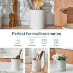 ONEMORE Large Utensil Holder, 7.2" Kitchen Utensil Crock, Ceramic Cooking Utensil Organizer for Kitchen Counter Decor, White Organizer for Spatula, Spoons & Cooking Tools