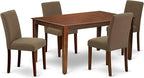 East West Furniture CAAB5-MAH-18 5 Piece Modern Dining Table Set Includes a Rectangle Wooden Table and 4 Coffee Linen Fabric Upholstered Parson Chairs, 36x60 Inch, Mahogany