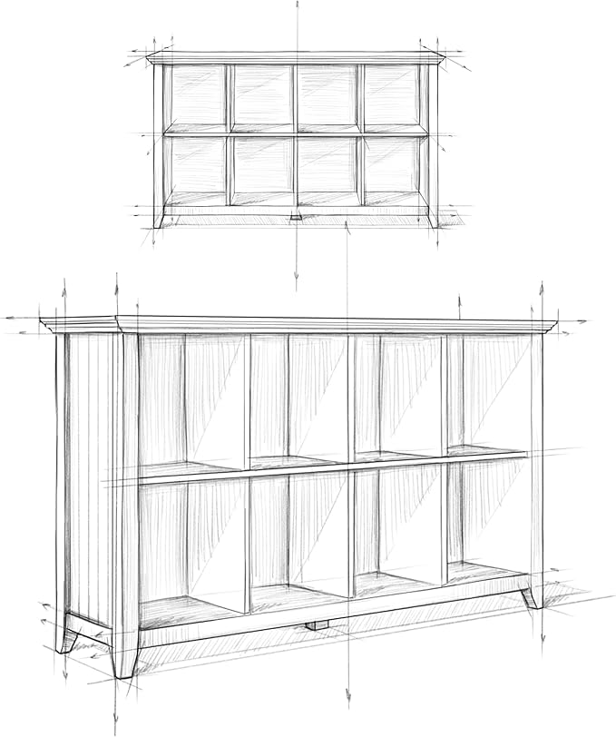 SIMPLIHOME Acadian Console Table - 57 Inch Wide Solid Wood 8-Cube Storage Sofa Table in Light Golden Brown, Storage Unit for Living Room or Bedroom with Grooved Side Panels and Tapered Legs