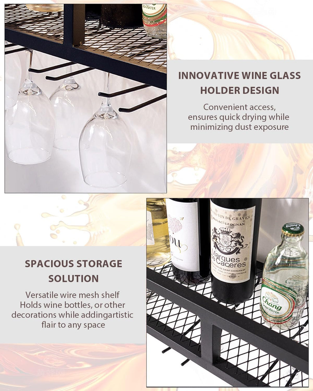 Wall-Mounted Wine Rack, 39" Metal Bar Shelves with Bottle Glass Holder |...