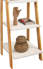 Jela-USA Solid Pine Wood 5 Shelf Ladder Bookshelf, White & Natural