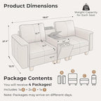 SITJOY 79" Faux Leather Modular Sectional Sofa with Storage, Mid Century Modern Sectional Couches for Living Room, 2 Seat Loveseat with Console Table, Hidden Cupholders, Greige