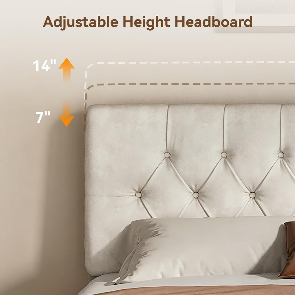 Queen Size Bed Frame with Headboard, Luxury Velvet Fabric Upholstered Bed fra...