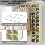 20 Section Hanging Shoe Organizer for Closet, Beige | Hanging Closet Organizer and Storage for Wardrobe, Dorm, Bedroom, Space Saving Foldable Clothes Shelf with Sturdy Hooks