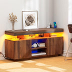 HOMMPA LED TV Stand for 55/50/43/40/32 Inch Modern Entertainment Center With Power Outlets, Gaming Consoles Storage, Media Table With LED Lights, Game Cabinet for Living Room Walnut