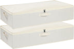 Under Bed Storage Containers, Storage Bins With Lids, Clothes Organizers for Blanket, Pillows, Shoes, Beige, 2 Pack, 23.6 x 11.8 x 5.9 Inch