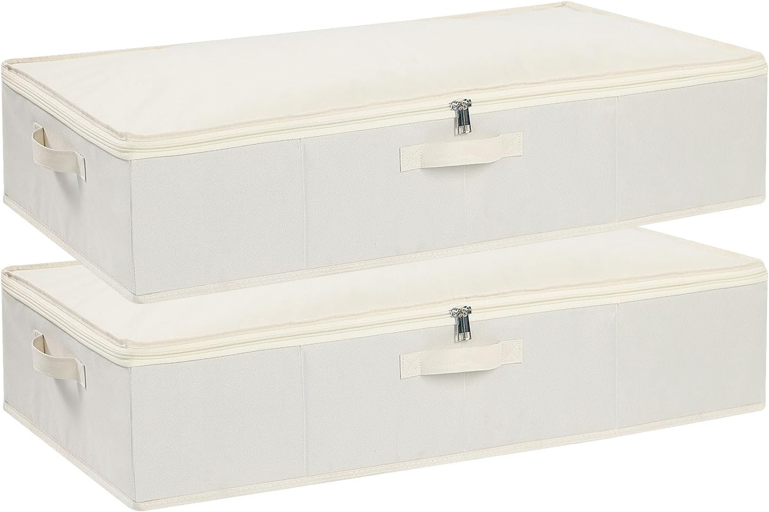 Under Bed Storage Containers, Storage Bins With Lids, Clothes Organizers for Blanket, Pillows, Shoes, Beige, 2 Pack, 23.6 x 11.8 x 5.9 Inch
