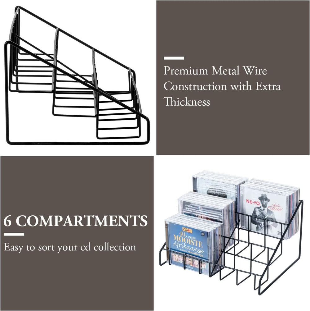 MyGift 2pc CD Storage Rack, 3 Tier Media Holder, Black Metal Organizer | Thre...