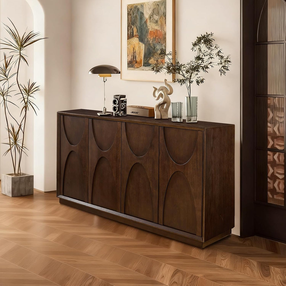 Sideboard Buffet Cabinet, Accent Storage Cabinet with 4 Doors and Adjustable ...