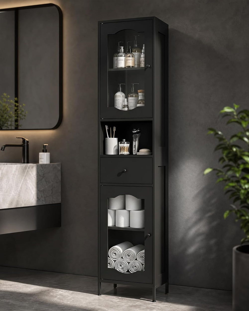 fineway 68"H x 16"W Tall Bathroom Storage Cabinet with Door & D...