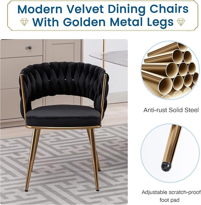 KCC Velvet Dining Chairs Set of 4, Gold Modern Dining Chair with Metal Legs, ...