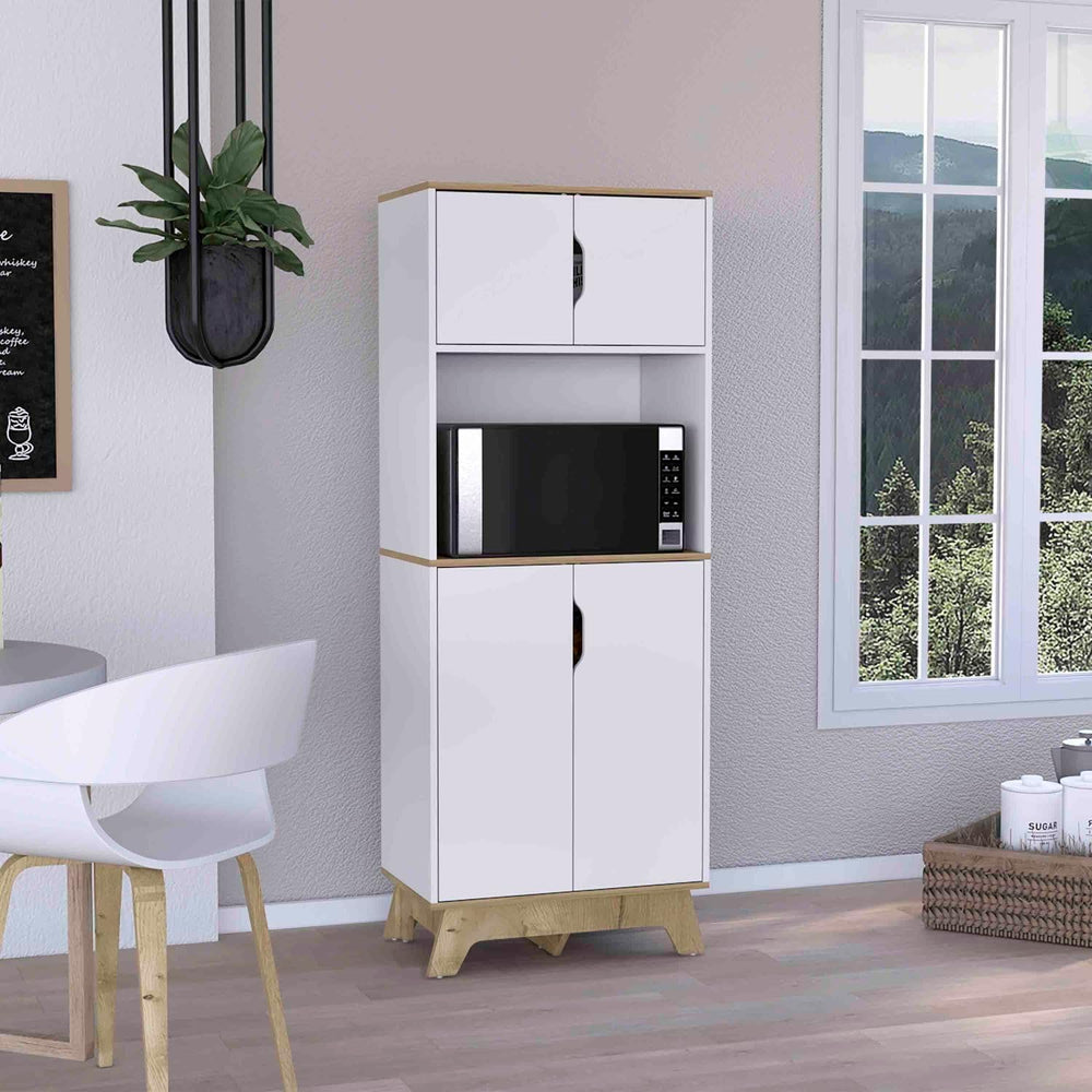 Pamplona Microwave Tall Cabinet - Light Oak & White Finish for Kitchen St...