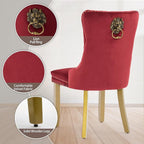 Velvet Dining Chairs Set of 4, Upholstered Dining Room Chairs with Lion Head Pulls Ring and Golden Solid Wood Legs, Modern Button Tufted Kitchen Chairs for Dining Room, Kitchen(Wine Red)