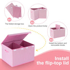 Mayniu Extra Large Toy Box Chest with Dividers, 120L Sturdy Toy Storage Organizer Bin Boxes Basket for Kids, Boys, Girls, Living Room, Nursery, Bedroom, Playroom (26"x17" x17", Pink)