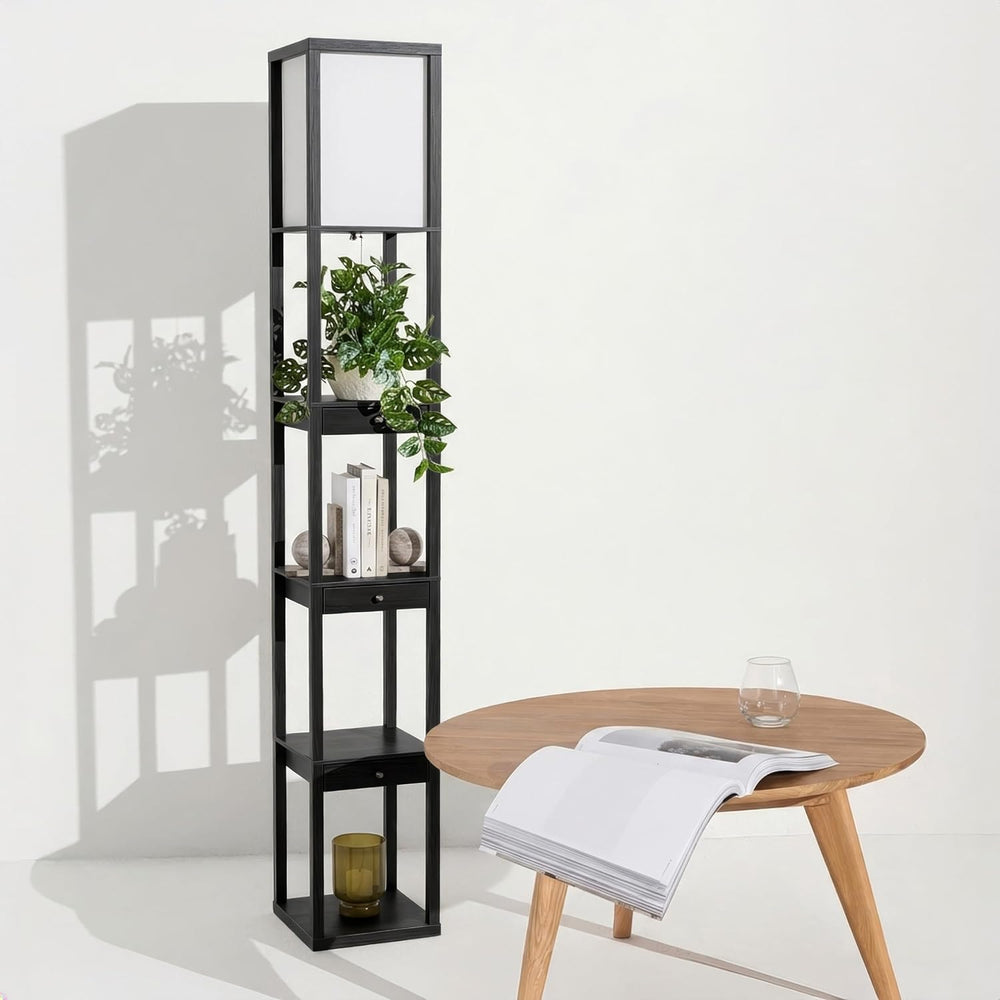 Brightech Maxwell Drawer Edition - Modern Shelf Floor Lamp with Drawer - Corn...