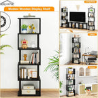 IBUYKE 6-Tier Tall Bookshelf,S-Shaped Geometric Bookcase, Wood Display Shelves with Storage,Modern Bookshelf for Living Room Bedroom, Home Office, Black WBC016B