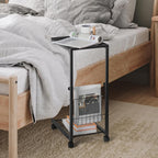 C Shaped End Table Small Side Table with Wheels Slide Under Couch Table for Sofa Adjustable Height C Table with Metal Frame for Living Room Bedroom Bedside, Black
