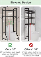 3-Tier Over The Toilet Storage Shelf，Bathroom Organizers and Storage Over Toilet，Metal Bathroom Space Saver with 2 Bars，1 Paper Holder and 4 Hooks,Black