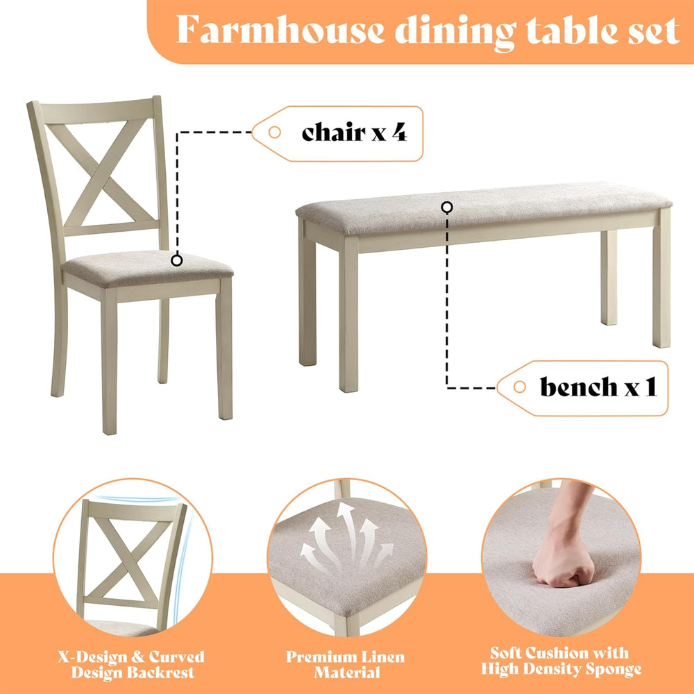 AMERLIFE 6-Piece Farmhouse Dining Table Set for 6-7, 71" Solid Wood Kitc...