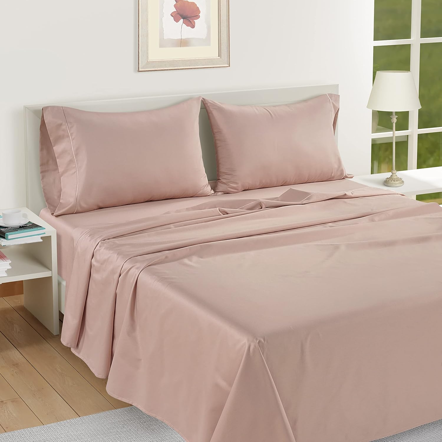 LANE LINEN Pillows Queen Size Set of 2 Soft 100% Egyptian Cotton Cool & Smooth 1000 Thread Count Pillow Cases - Sepia Rose