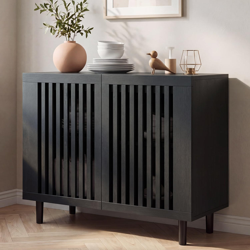 CHUWELL 31.5" Farmhouse Buffet Cabinet with Storage, Modern Black Sidebo...
