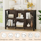 6 Cube Storage Organizer with Shelf, Short Horizontal Bookshelf for Living Room, Wood and Metal Cubby Bookcase, 47 Inch Industrial Low Book Shelf and Book Case (Dark Walnut)