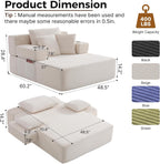 70"Chaise Lounge Chair, Oversized Boneless Chair & 2 Cup Holder 4 Pockets | Oversized Corduroy Lounge Chair Indoor Convertible, 3 Pillows, Deep Seat Sleeper Sofa Bed, Living Room, Reading, No Assembly