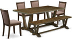 East West Furniture V777MZ748-6 6 Piece Dinette Set Contains a Rectangle Dining Room Table with V-Legs and 4 Coffee Linen Fabric Parson Chairs with a Bench, 40x72 Inch, Multi-Color