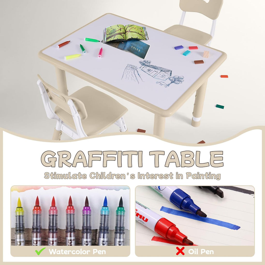 GITAWUSA Toddler Table and Chair Set, Height Adjustable-Upgrade Kids Table and 4 Chairs for Ages 3-8, Multi-Activity Toddler Play Table with Graffiti Desktop for Home/Daycare (4Chairs Beige)