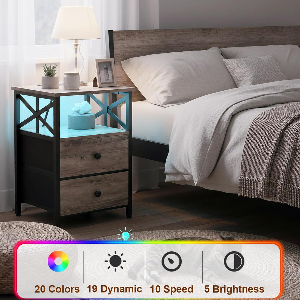 AMHANCIBLE Nightstands Set of 2 with Charging Station and LED Lights | Large ...
