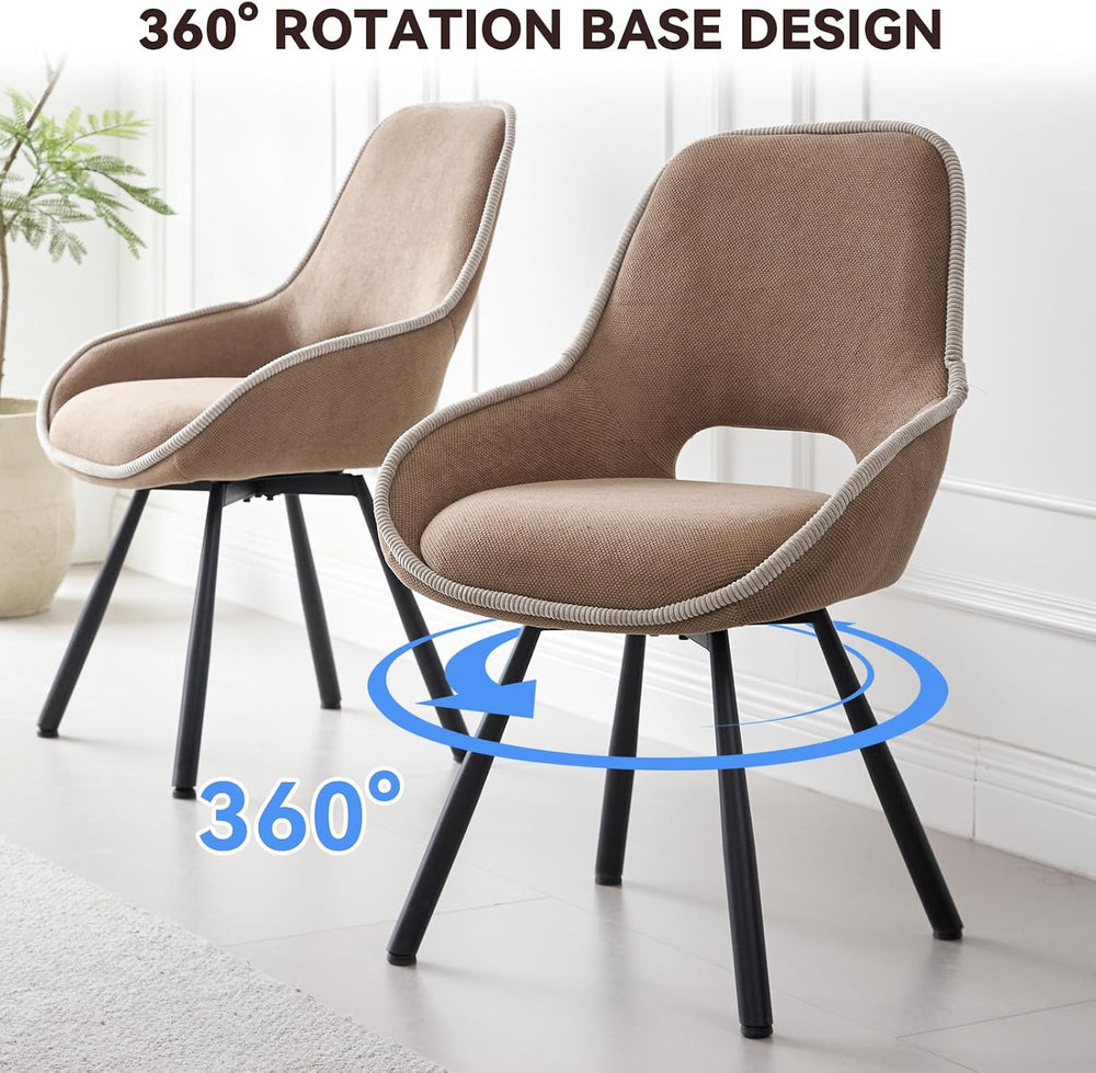Dining Chair Set of 2, Upholstered 360° Swivel Chairs, Brown | Modern Dining ...
