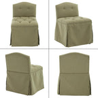 Green Tufted Makeup Vanity Chair with Wheels, Small Upholstered Skirted Slipper Accent Chair with Low Back & Metal Legs, Armless Rolling Vanity Stool Desk Chair for Living Room Bedroom