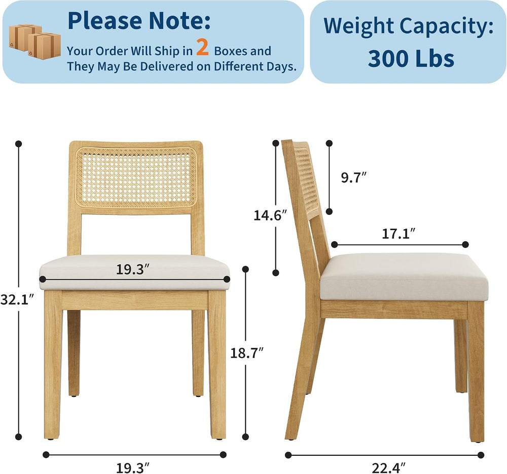 Garvee Rattan Dining Chairs Set of 4, French Country Upholstered Dining Chair...