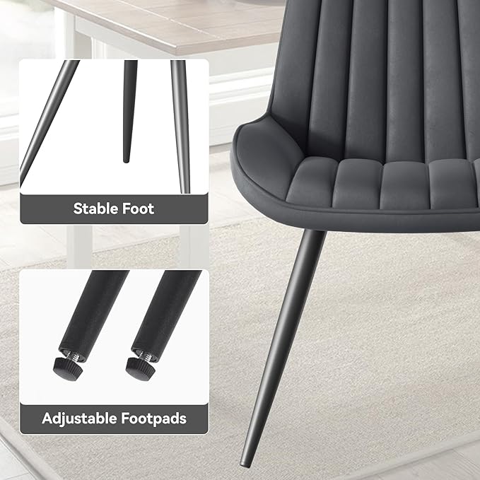 Modern Dining Chairs Set of 6,Upholstered Dining Room Chairs with Thick Cushions,Fabric Comfy Dining Chairs with Metal Legs for Dining Room Dark Grey