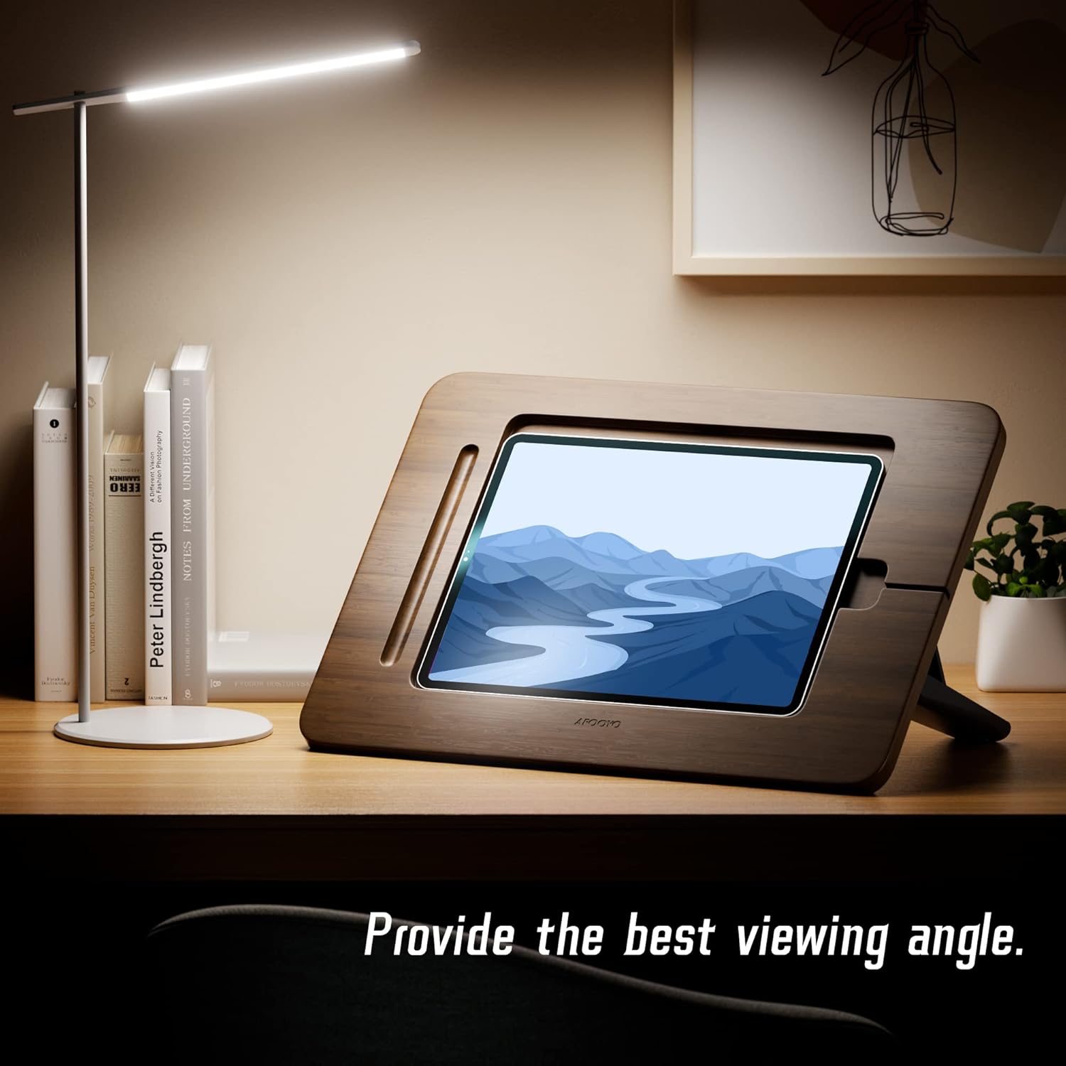 Bamboo Tablet Drawing Stand Tablet Holder - Portable & Adjustable 5 Angles,Laptop Stands Riser,Compatible with 12.9/13 inch iPad Pro-3rd-7th Gen(Walnut Varnish)