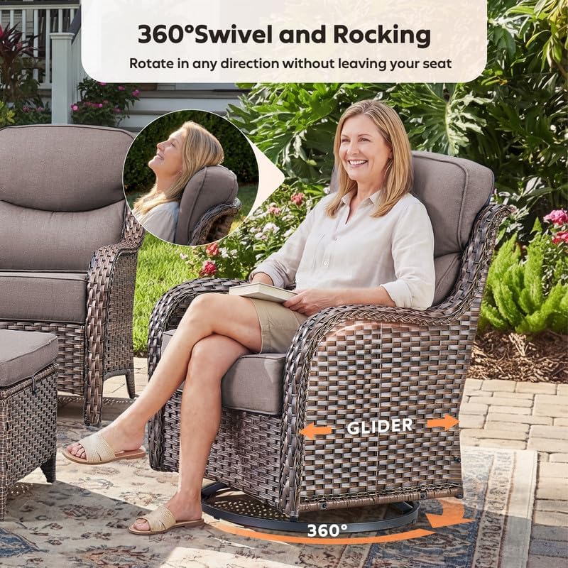Outdoor Wicker Patio Furniture Sets of 4 High Back with Ottomans, 6''...