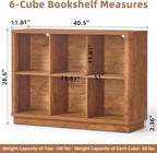 6 Cube Storage Organizer, 40" Wide Low Horizontal Book Shelf with Curved Edge, Floor Standing 2-Tier Wooden Bookshelf with Base, Modern Short Lattice Bookcase for Bedroom, Home Office, Brown