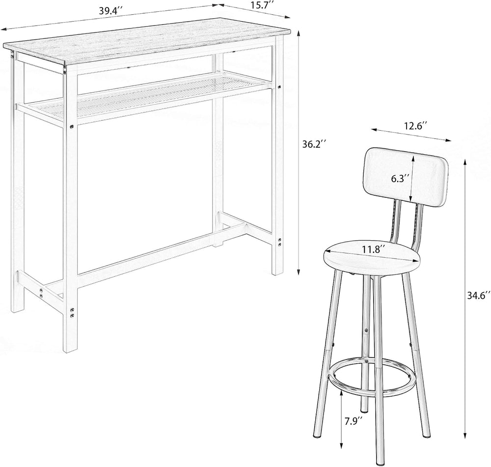 LUMISOL 3 Piece Counter Height Bar Table Set with Storage for 2, Modern Metal...