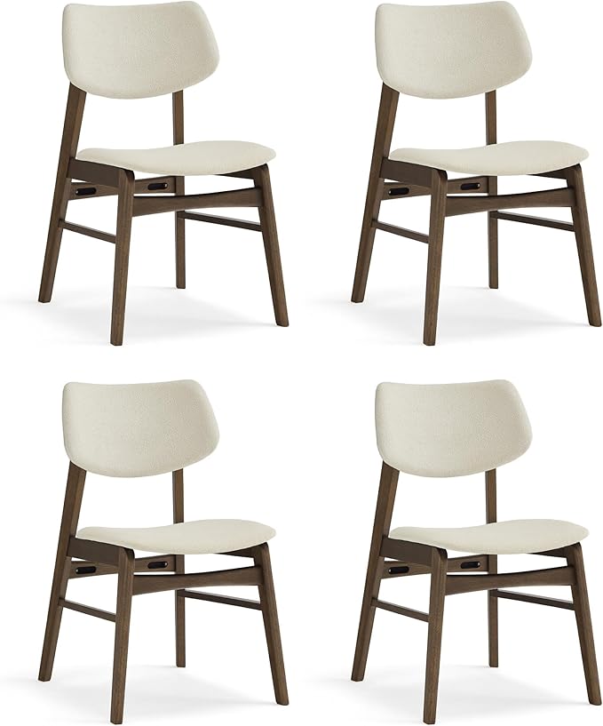 Wooden Dining Chairs Set of 4, Upholstered Modern Dining Room Chairs, Solid Oak Wood Kitchen Chairs with Soft Cushion Backrest for Farmhouse, Restaurant, Café (Cream Fabric & Walnut Color)