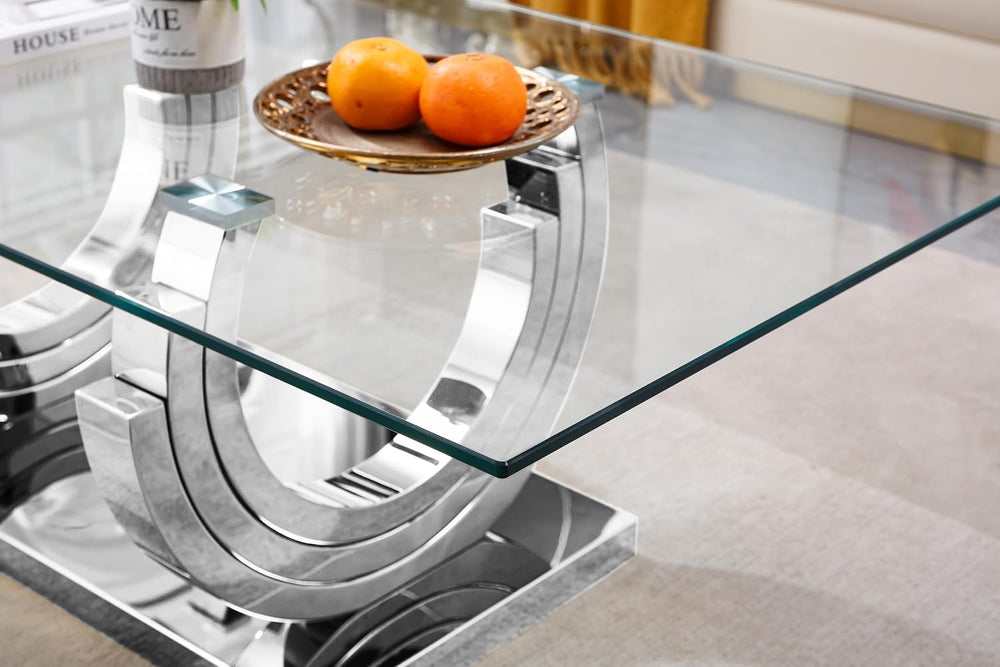 HomVent Glass Coffee Table with Silver Stainless Steel Base | 47"Rectang...