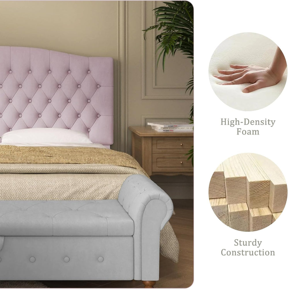 Furpopup Velvet Queen Size Headboard Only, Upholstered Wall Mount, Pink