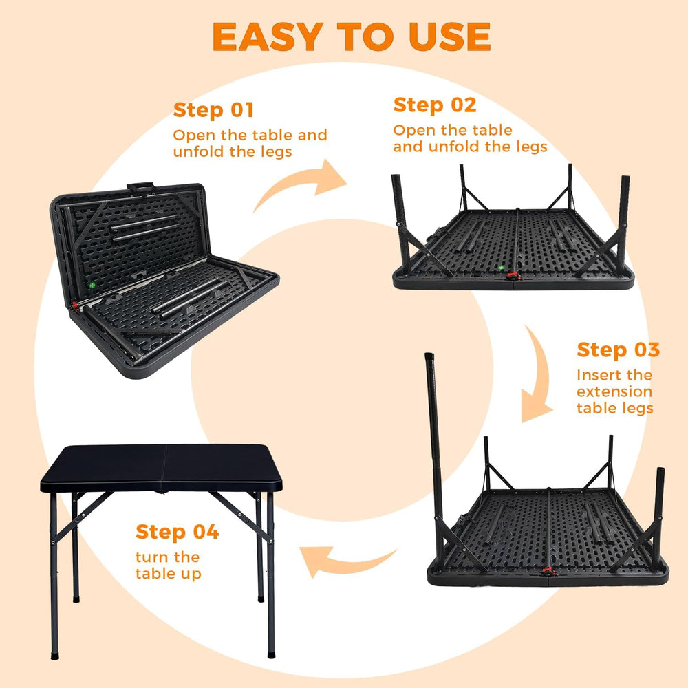 34" Square Folding Table, Portable Folding Card Table with Collapsible L...