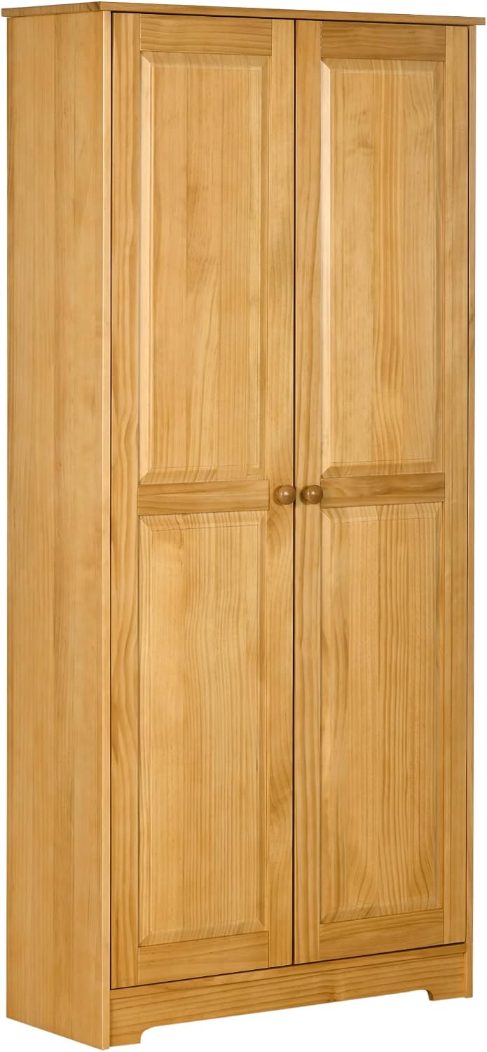 67" Kitchen Pantry Cabinet, Pinewood Storage Cabinet with 2 Door & A...