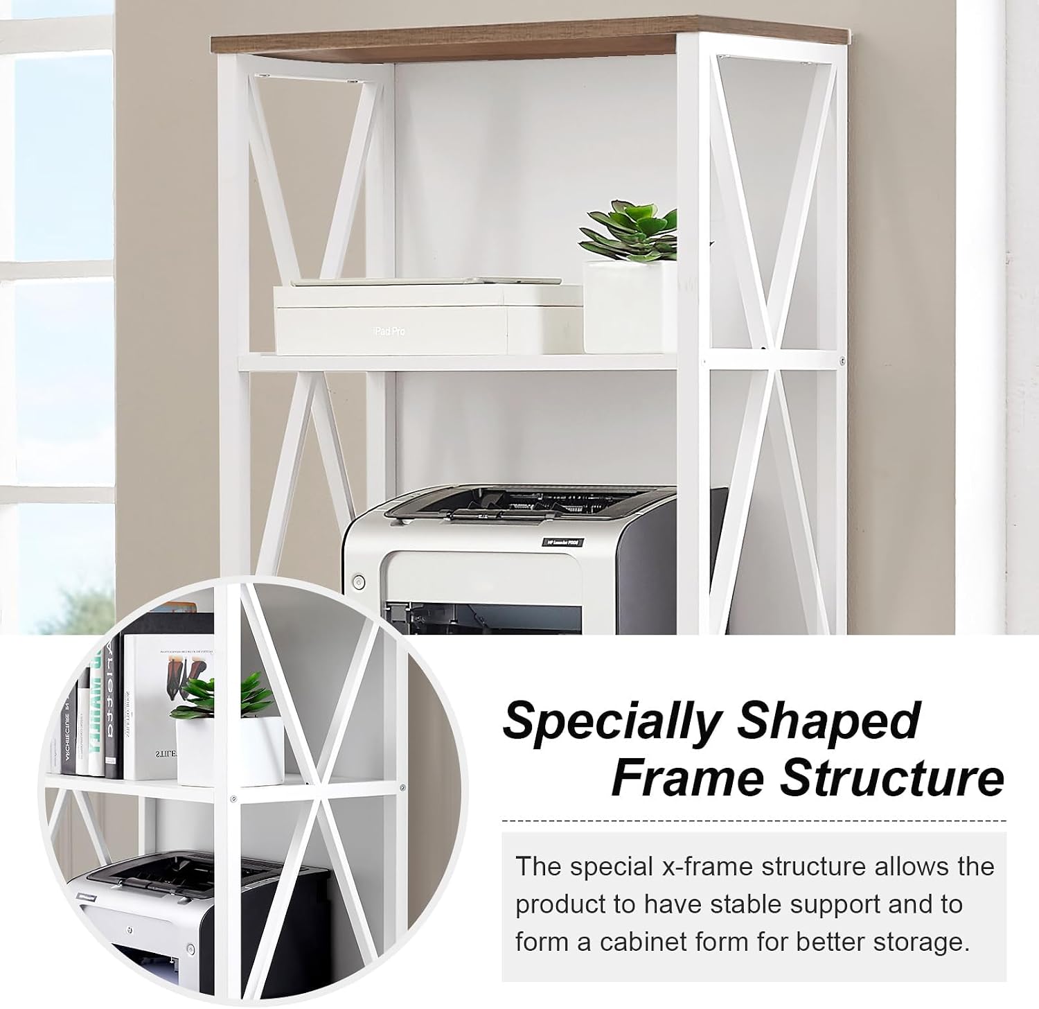 HOMISSUE Bookshelf, 7-Tier Bookshelf, Rustic Wood Metal Bookshelves and Bookcases, Freestanding Open Bookshelf, Industrial Tall Bookcase for Home Office, Living Room and Bedroom, White