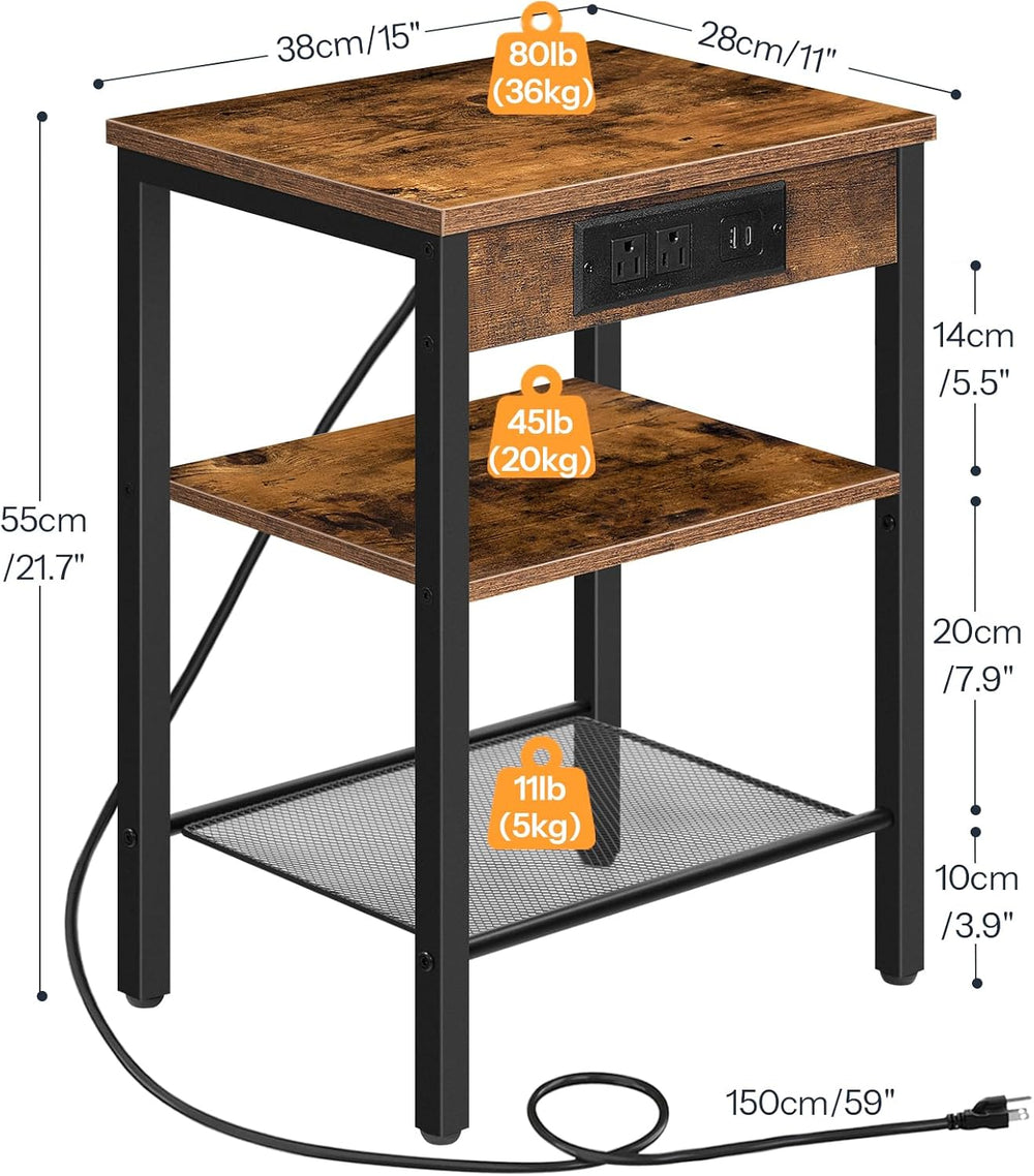 HOOBRO Side Table with Charging Station and USB Port, Small End Table for Sma...