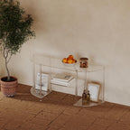 Eglaf Acrylic Modern TV Stand, 3-Tier Semi-Circular TV Console Table | Corner TV Stand, Entertainment Center with Open Shelves, TVs up to 50 Inch, 47.2'' L x 13.4'' W x 22.4'' H, Clear
