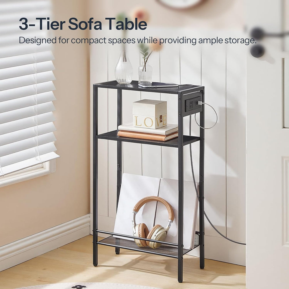 HOOBRO 15.7" Narrow Console Table with Charging Station, 3 Tier Entryway...