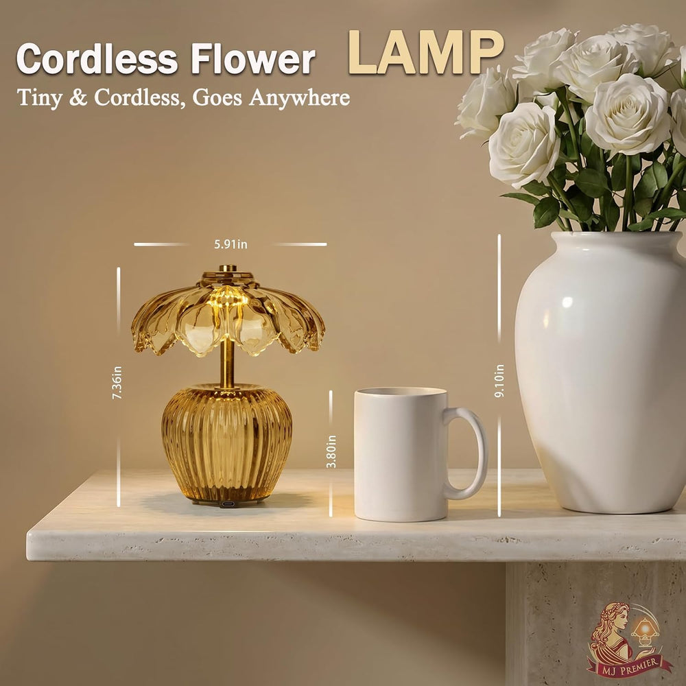 MJ PREMIER Rechargeable Table Lamp, Small Cordless Lamp with Timer, Yellow