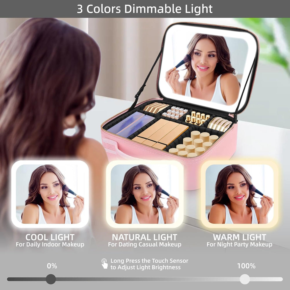 Makeup Case with Mirror and Lights, Travel Makeup Bag with Lighted Mirror, Ma...