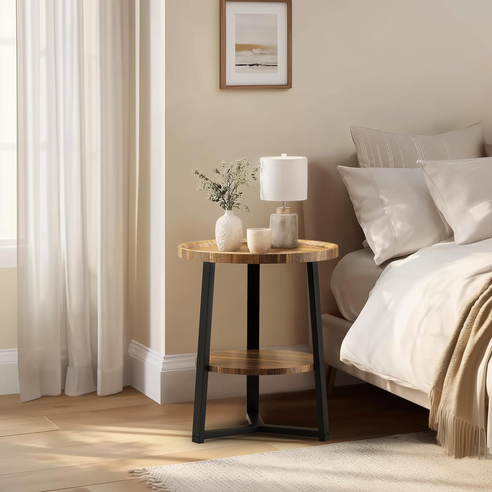 PPAMAPIC Round End Table, 2 Tier Side Table with Storage Shelf, Nightstand Ac...